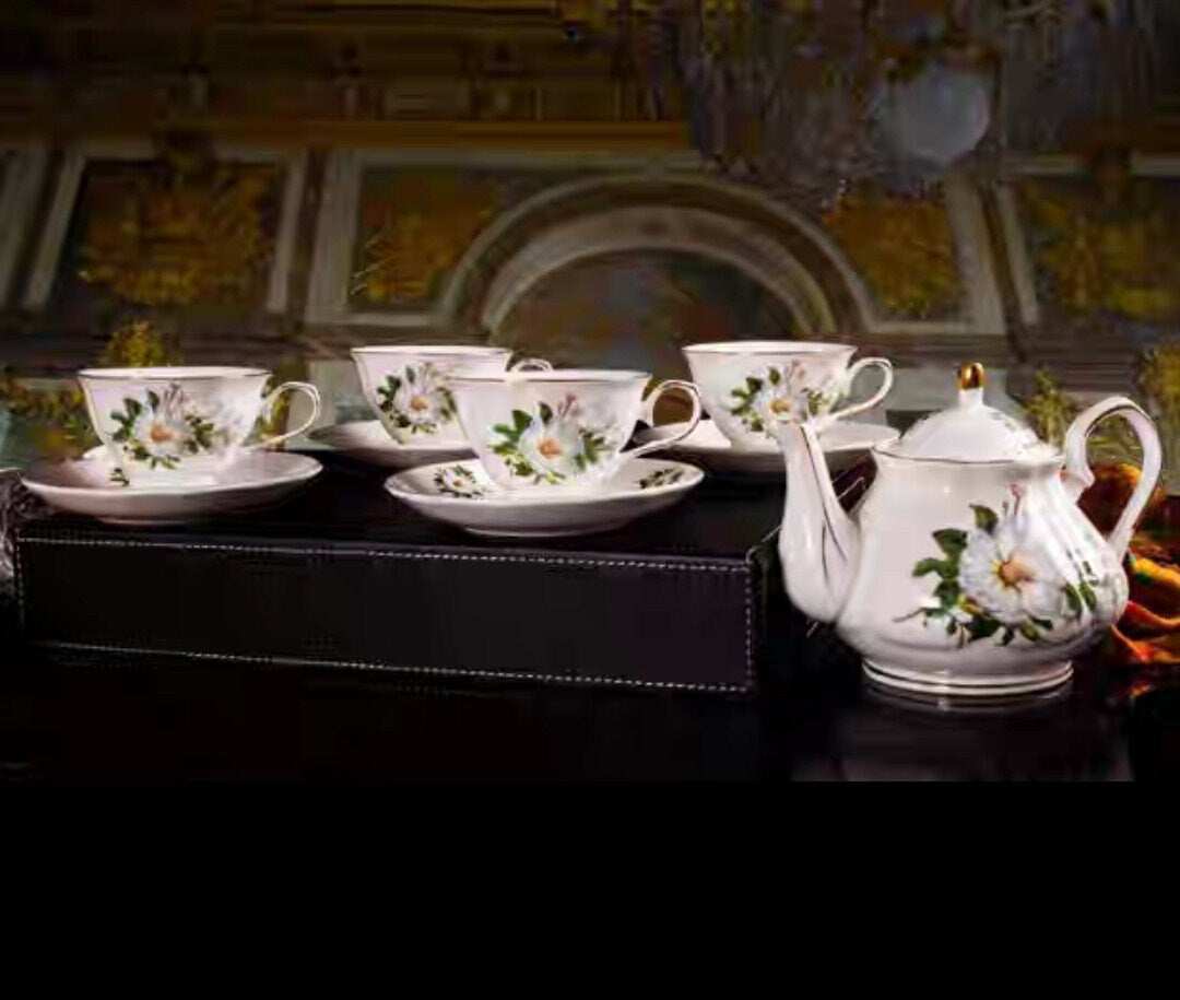 Vintage Magnolia Porcelain Tea Set (24k Gold Gilded)With A Metal Rack