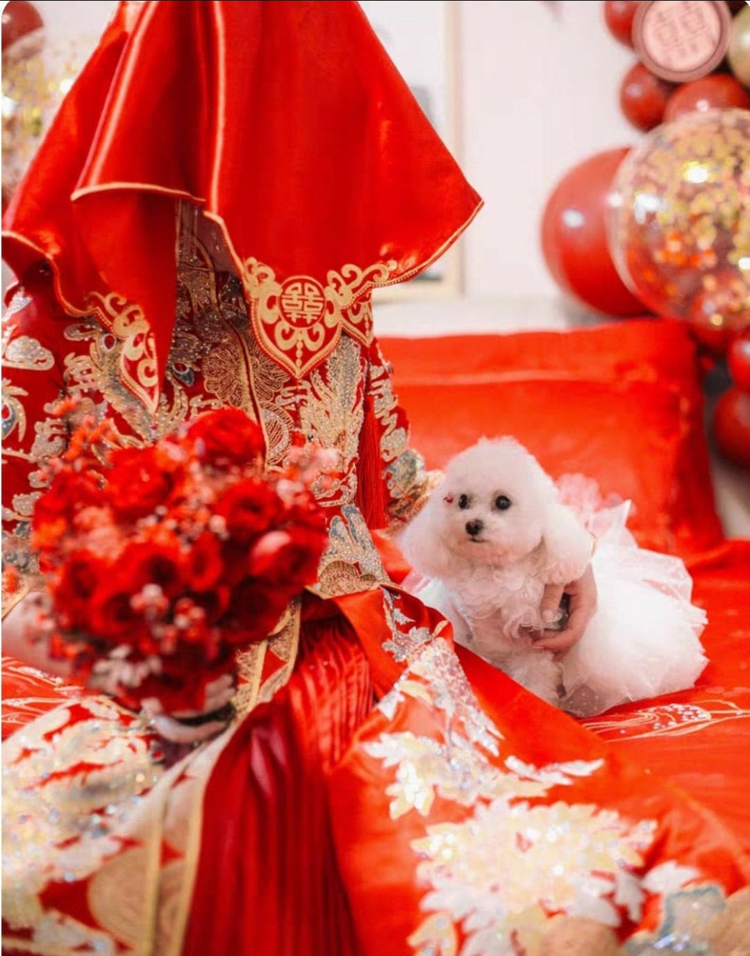 Oriental wedding bridal red cover up/ Bridal veil with dragon and Phoenix