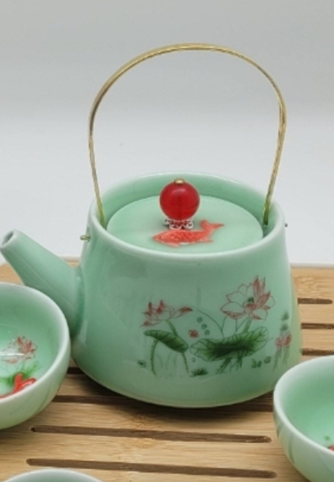 Portable traveling 3D koi fish with lotus tea set/kungfu tea/tea art