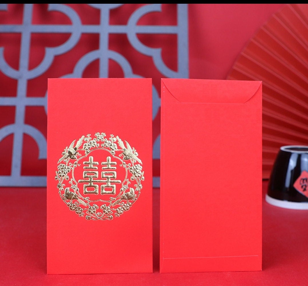 Traditional Wedding Double Happiness Money Red Pockets/ A Set of 6