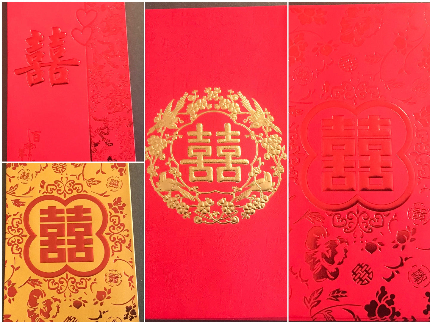 Traditional Wedding Double Happiness Money Red Pockets/ A Set of 6