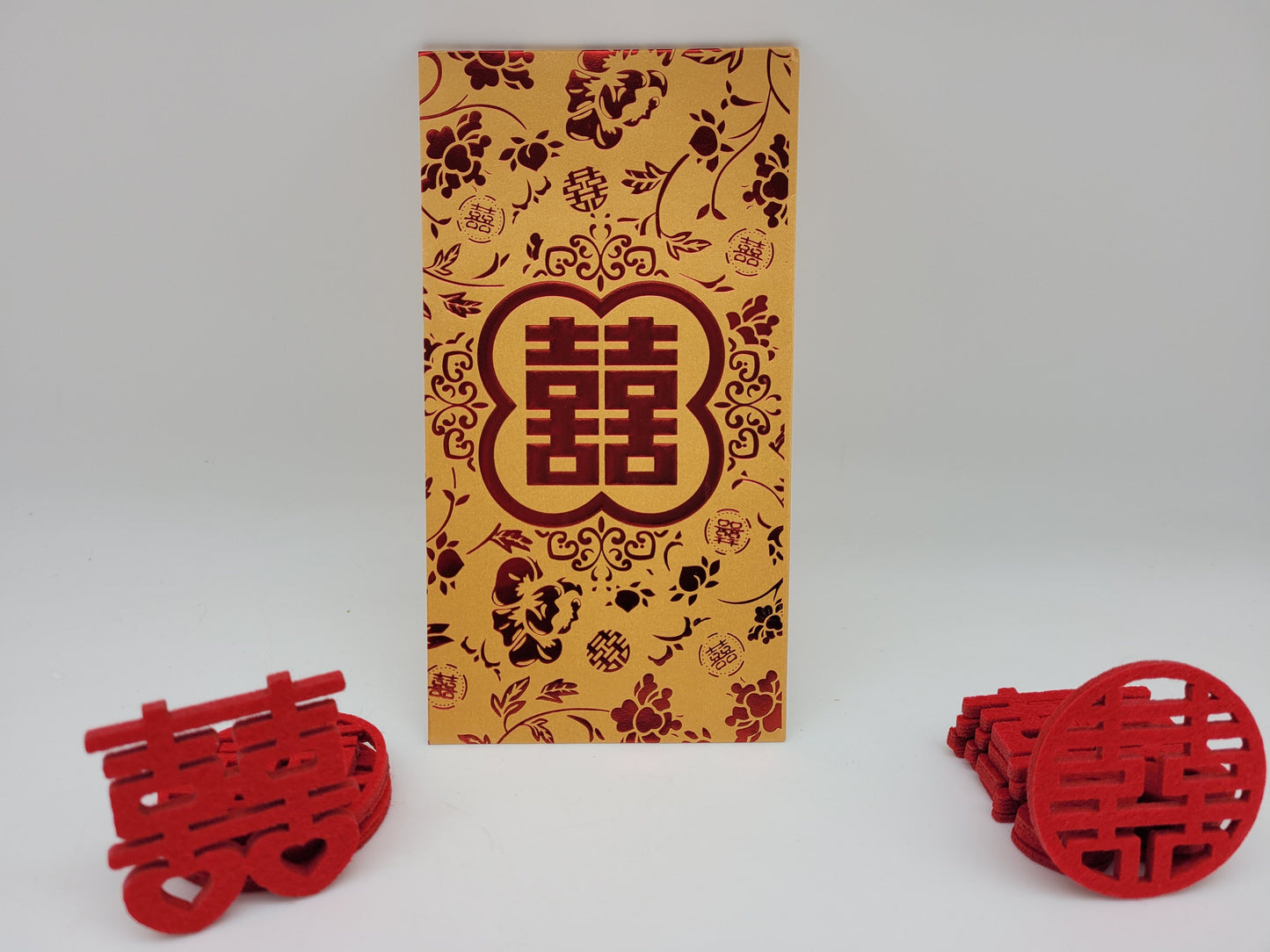 Traditional Wedding Double Happiness Money Red Pockets/ A Set of 6