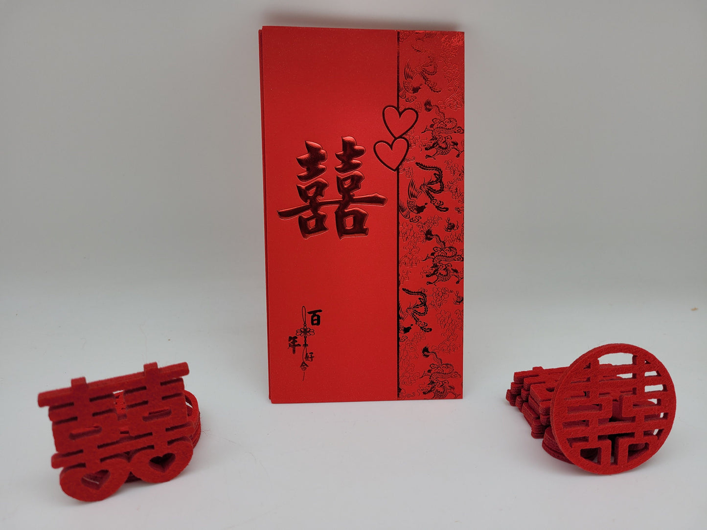 Traditional Wedding Double Happiness Money Red Pockets/ A Set of 6