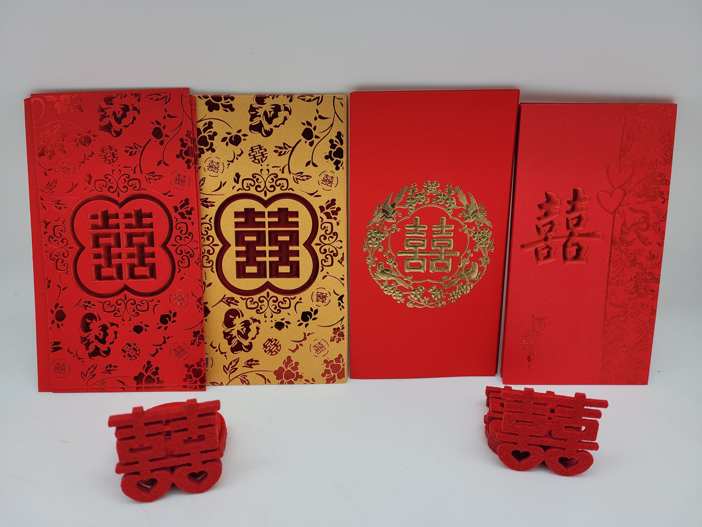 Traditional Wedding Double Happiness Money Red Pockets/ A Set of 6