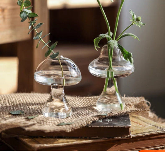 Mushroom Shaped Vase/Mushroom Drinking Glass/Cute Flower Pot/Clear Glass Vase
