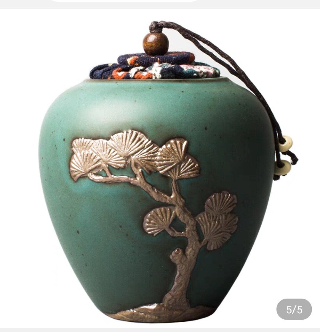 Vintage Tea Canisters/Green Porcelain Tea Jars
