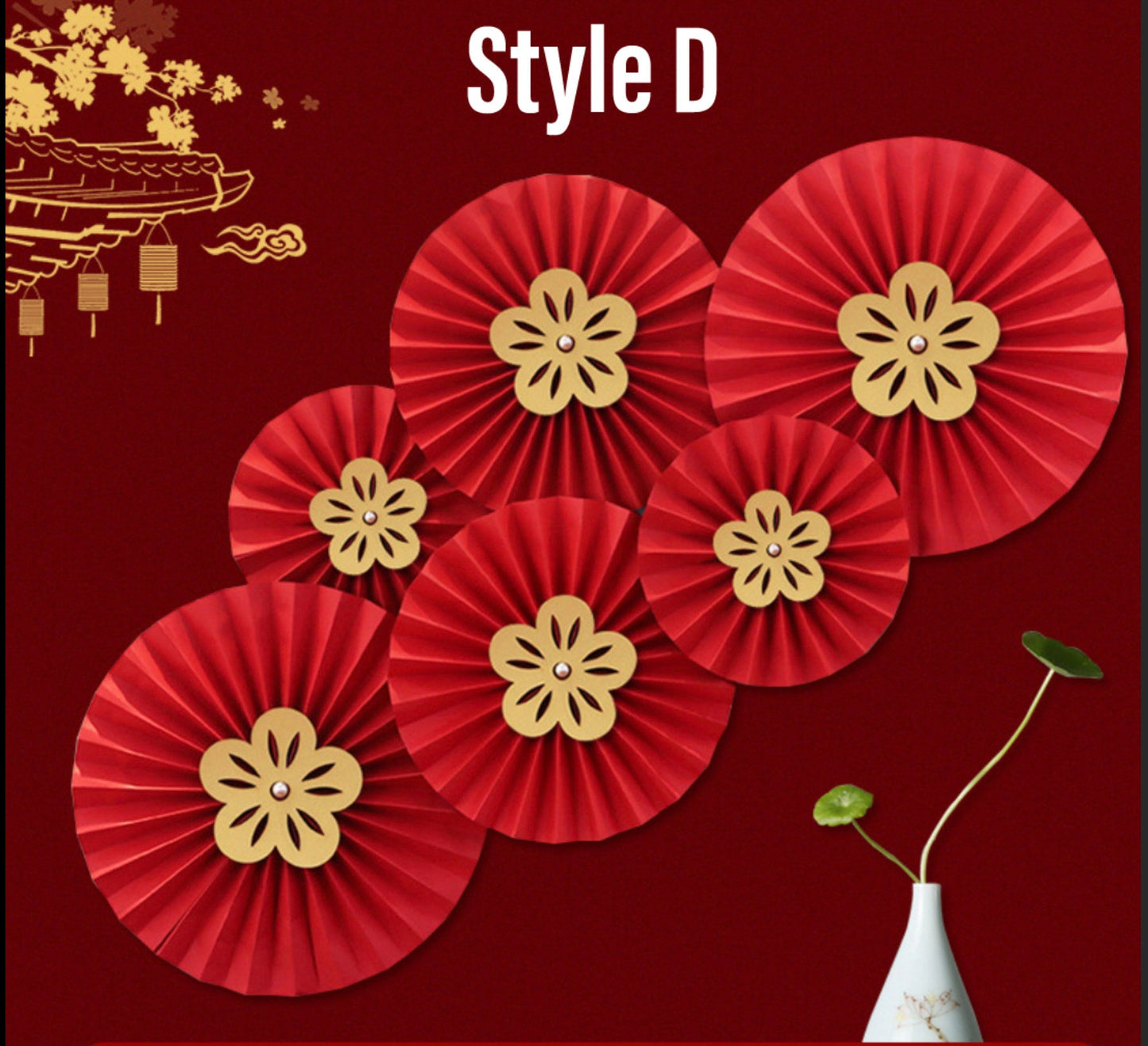 Red Double Happiness Paper Pinwheel Traditional Wedding Wall Decoration/A set of 6/Plain or Double Happiness With Different Pattern