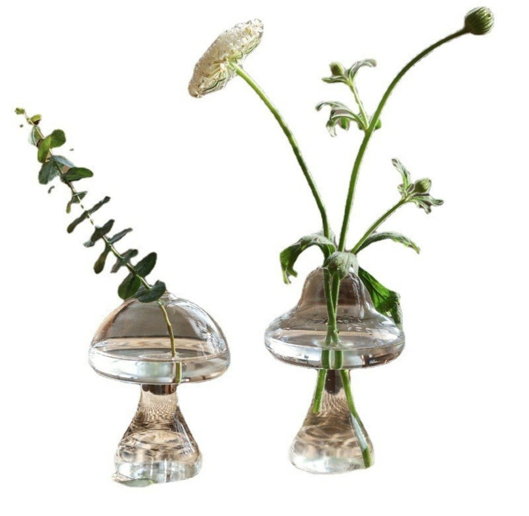 Mushroom Shaped Vase/Mushroom Drinking Glass/Cute Flower Pot/Clear Glass Vase
