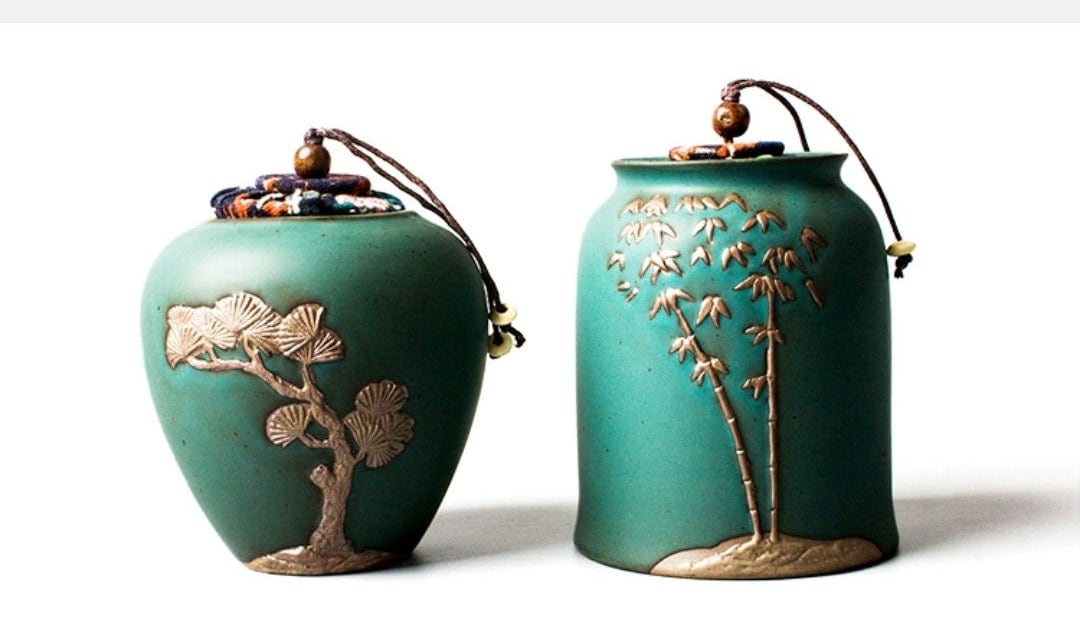 Vintage Tea Canisters/Green Porcelain Tea Jars
