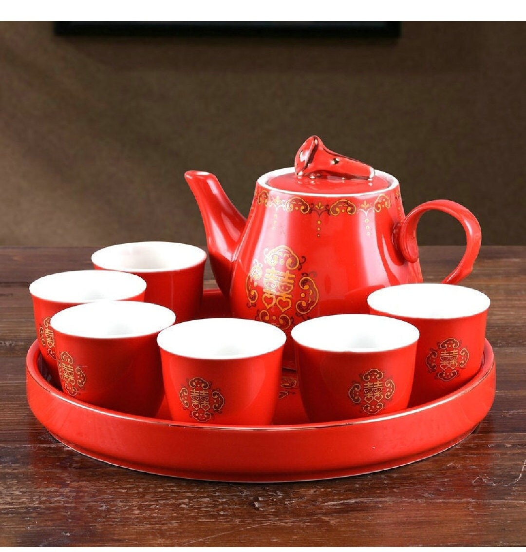 Traditional Wedding Happiness Xi Tea Set With Tray For Tea Ceremony