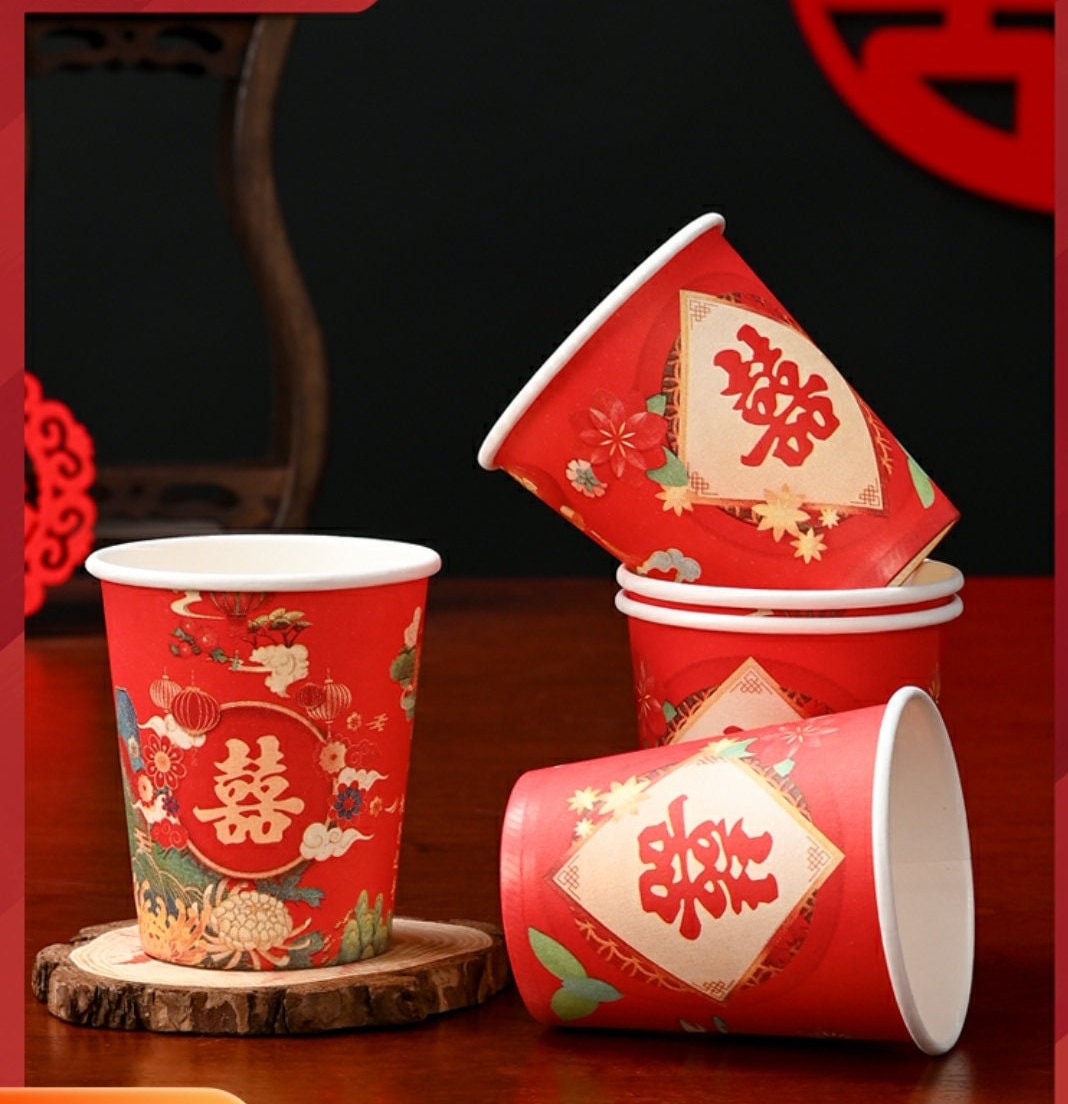 Traditional Wedding Double Happiness Paper Cups 48/96