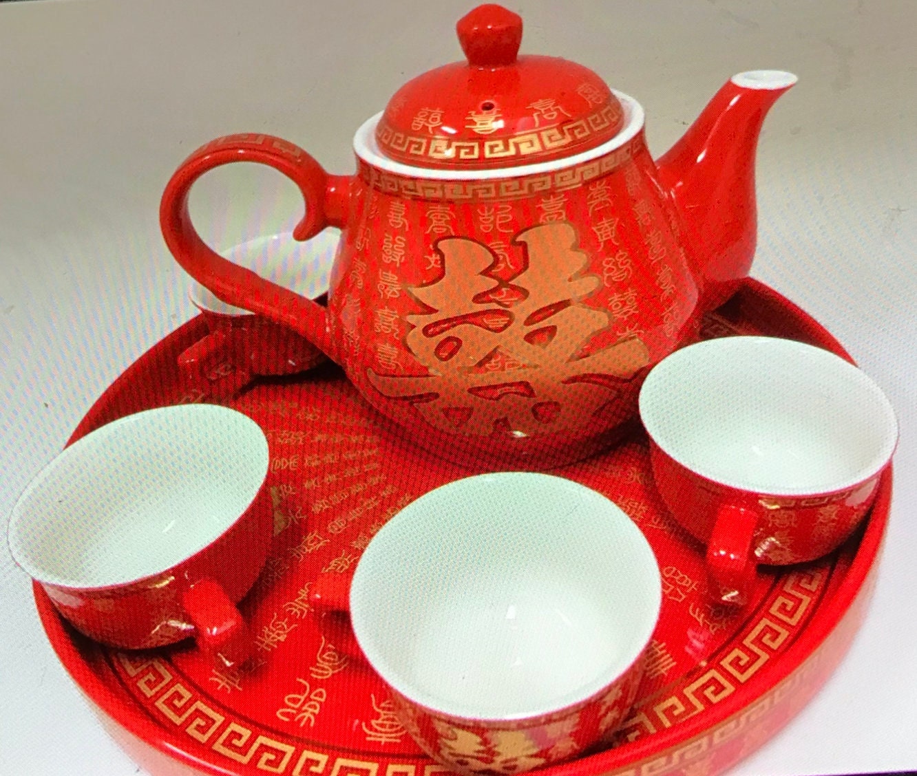 Double Happiness Hundreds of Blessings Red Tea Set Chinese Wedding Tea Ceremony