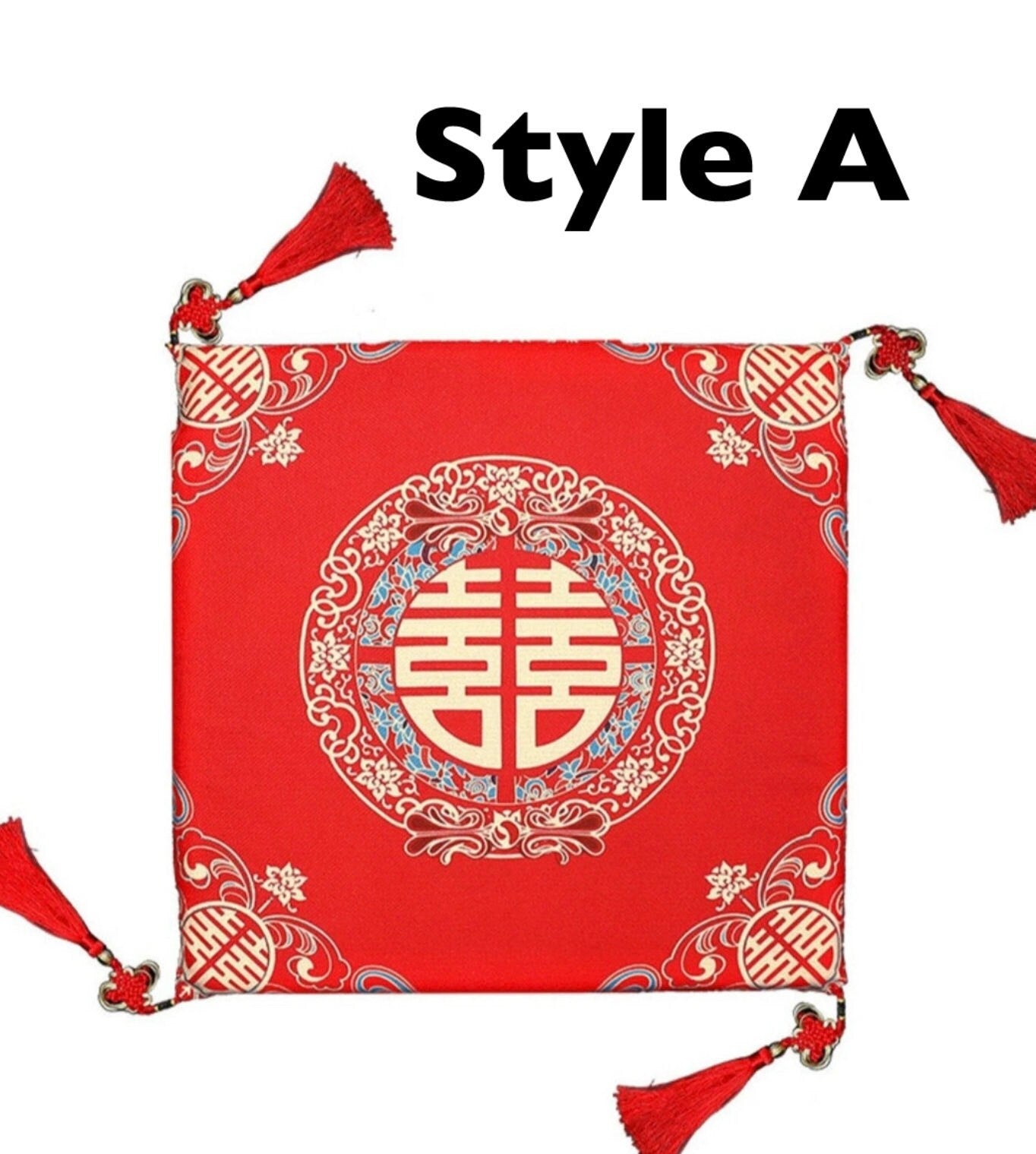 Double Happiness kneeling pad with tassels/Cushion-For Tea Ceremony/wedding/A set of two