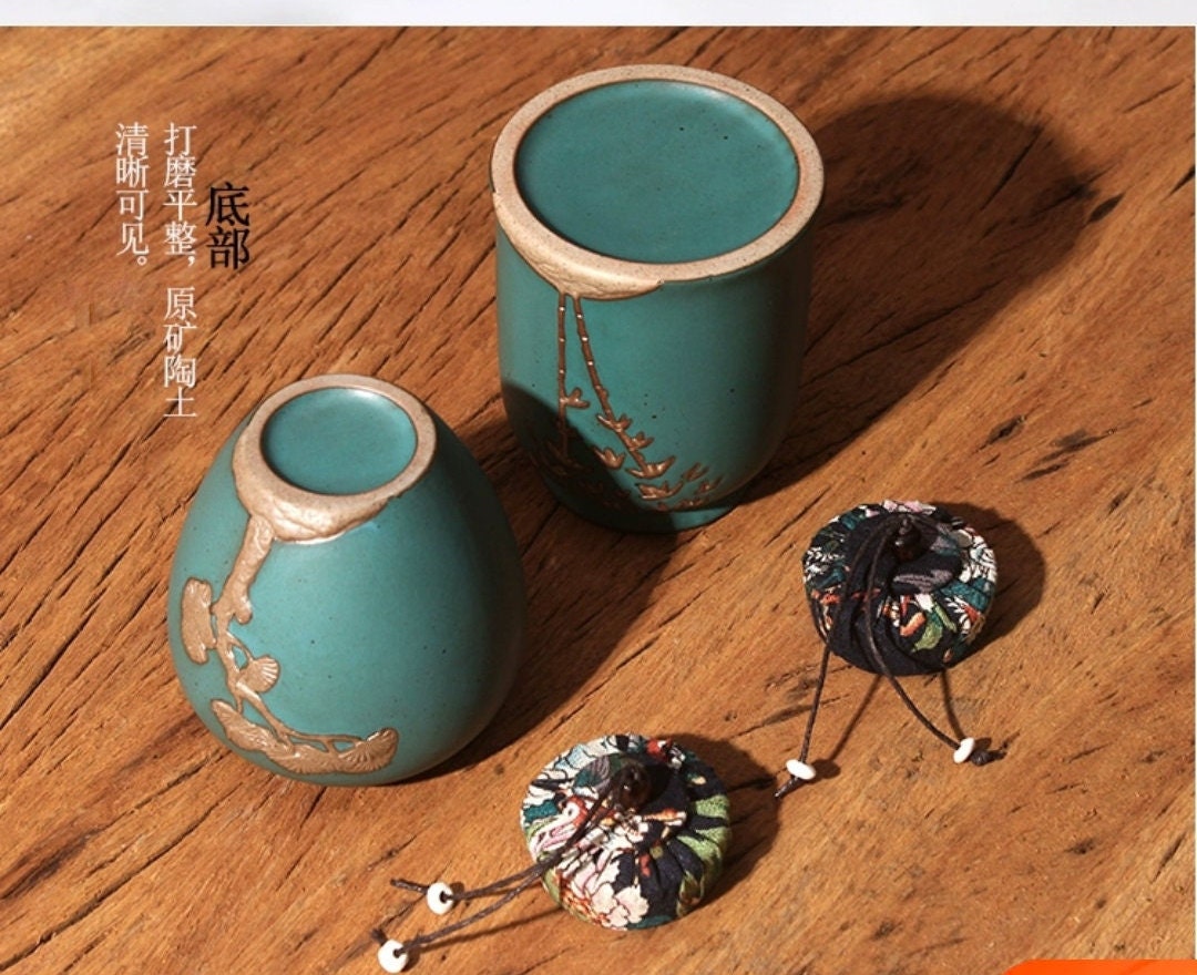Vintage Tea Canisters/Green Porcelain Tea Jars