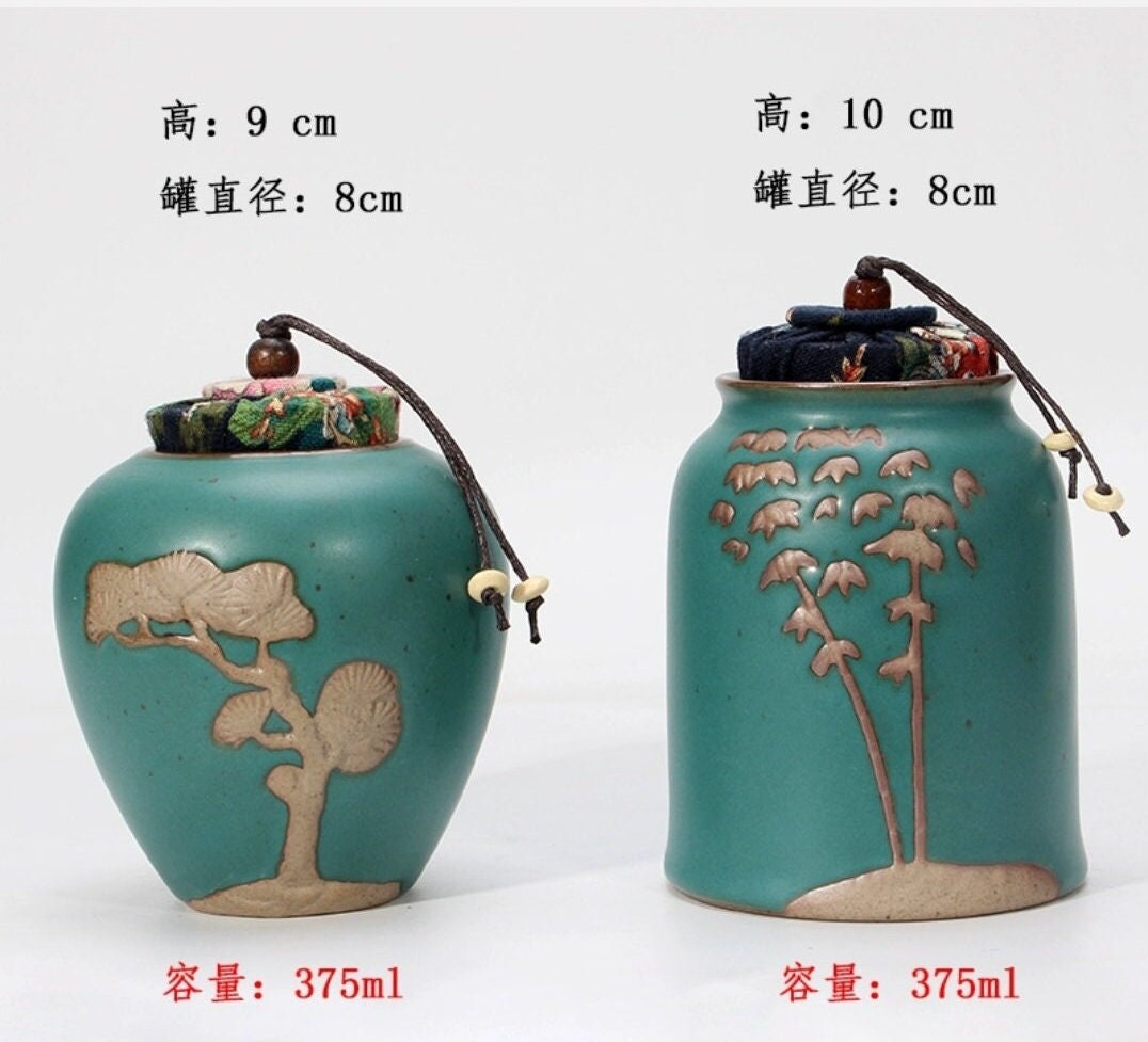 Vintage Tea Canisters/Green Porcelain Tea Jars