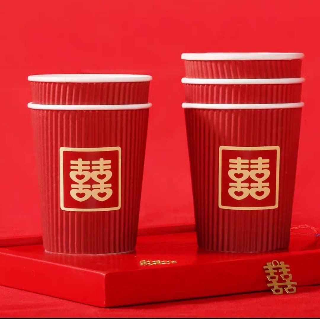 Traditional Double Happiness Wedding Paper Cups 40PCS