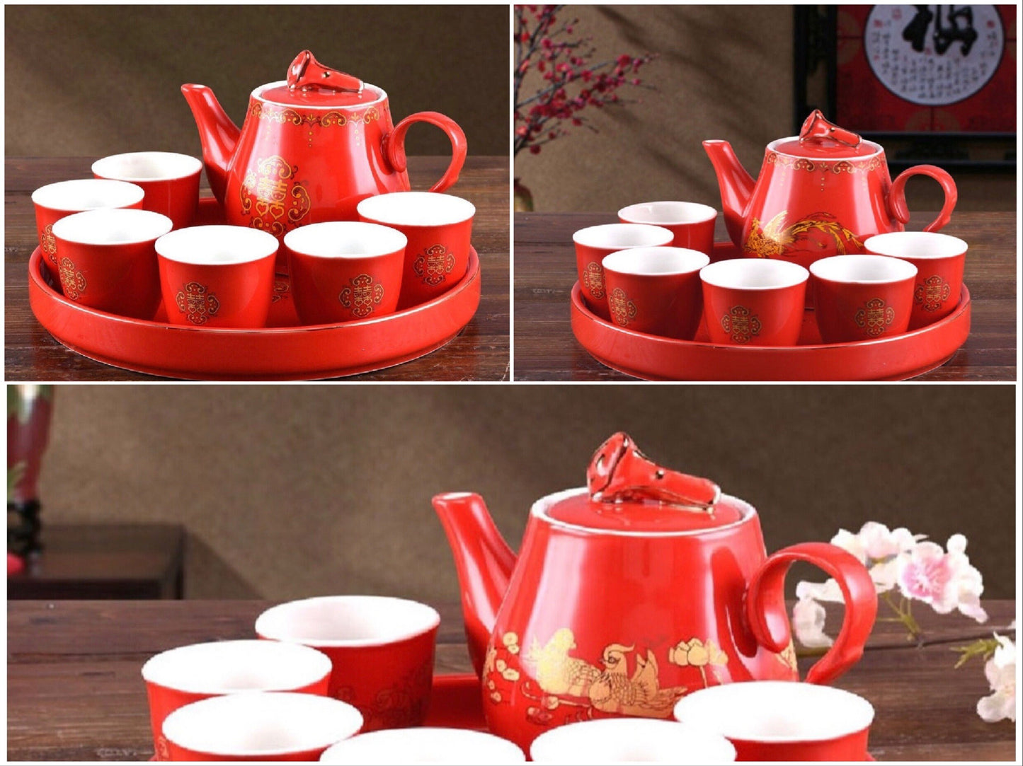 Traditional Wedding Happiness Xi Tea Set With Tray For Tea Ceremony