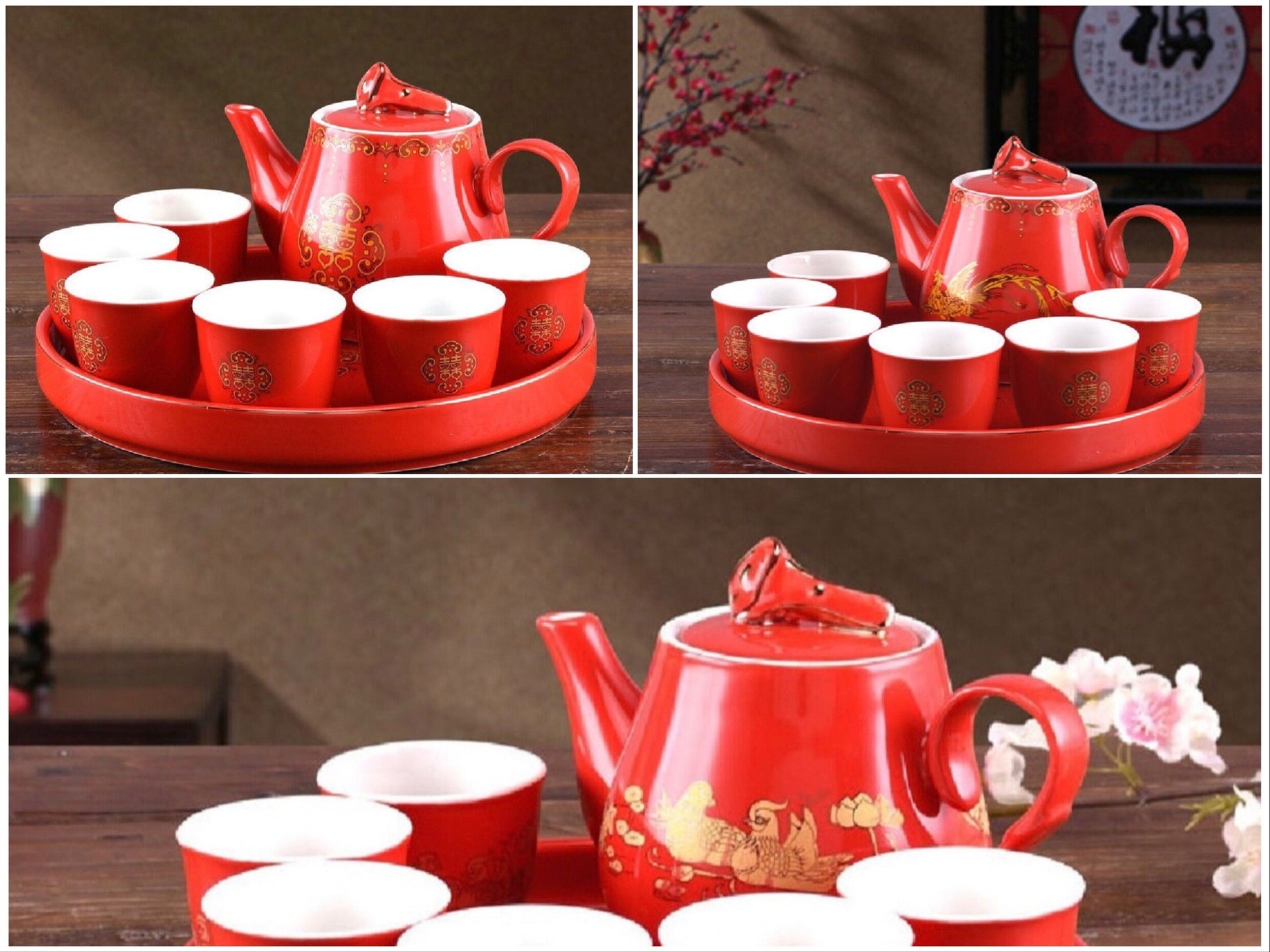 Traditional Wedding Happiness Xi Tea Set With Tray For Tea Ceremony