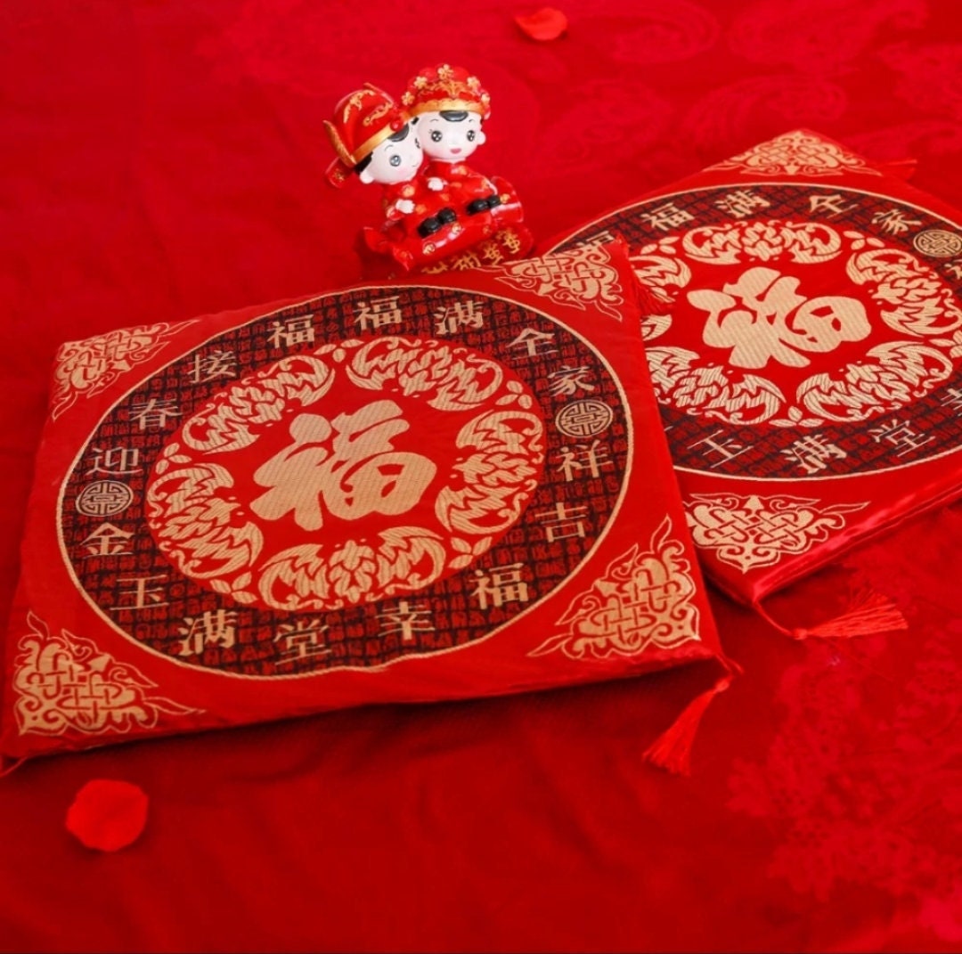 Double Fu Blessing kneeling pad/Cushion-For Tea Ceremony/wedding