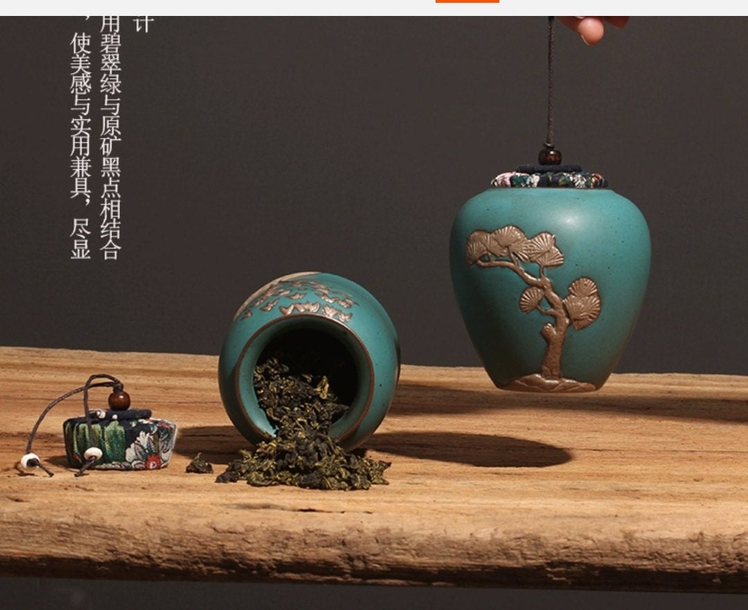 Vintage Tea Canisters/Green Porcelain Tea Jars