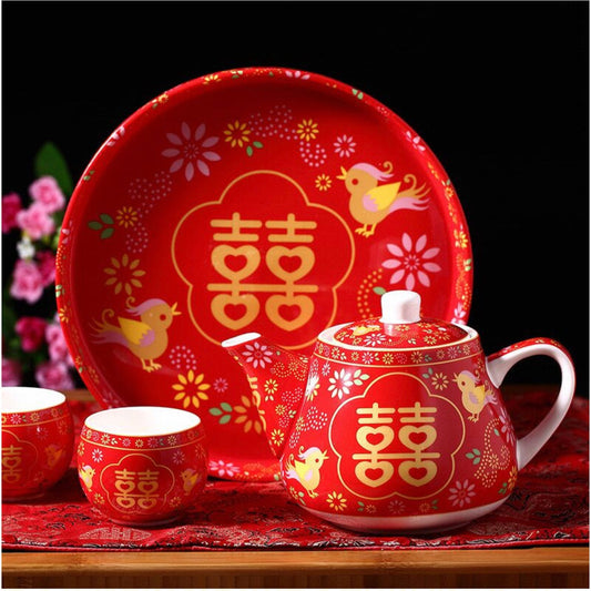 Love Birds Traditional Wedding Double Happiness Tea Set/For Tea Ceremony