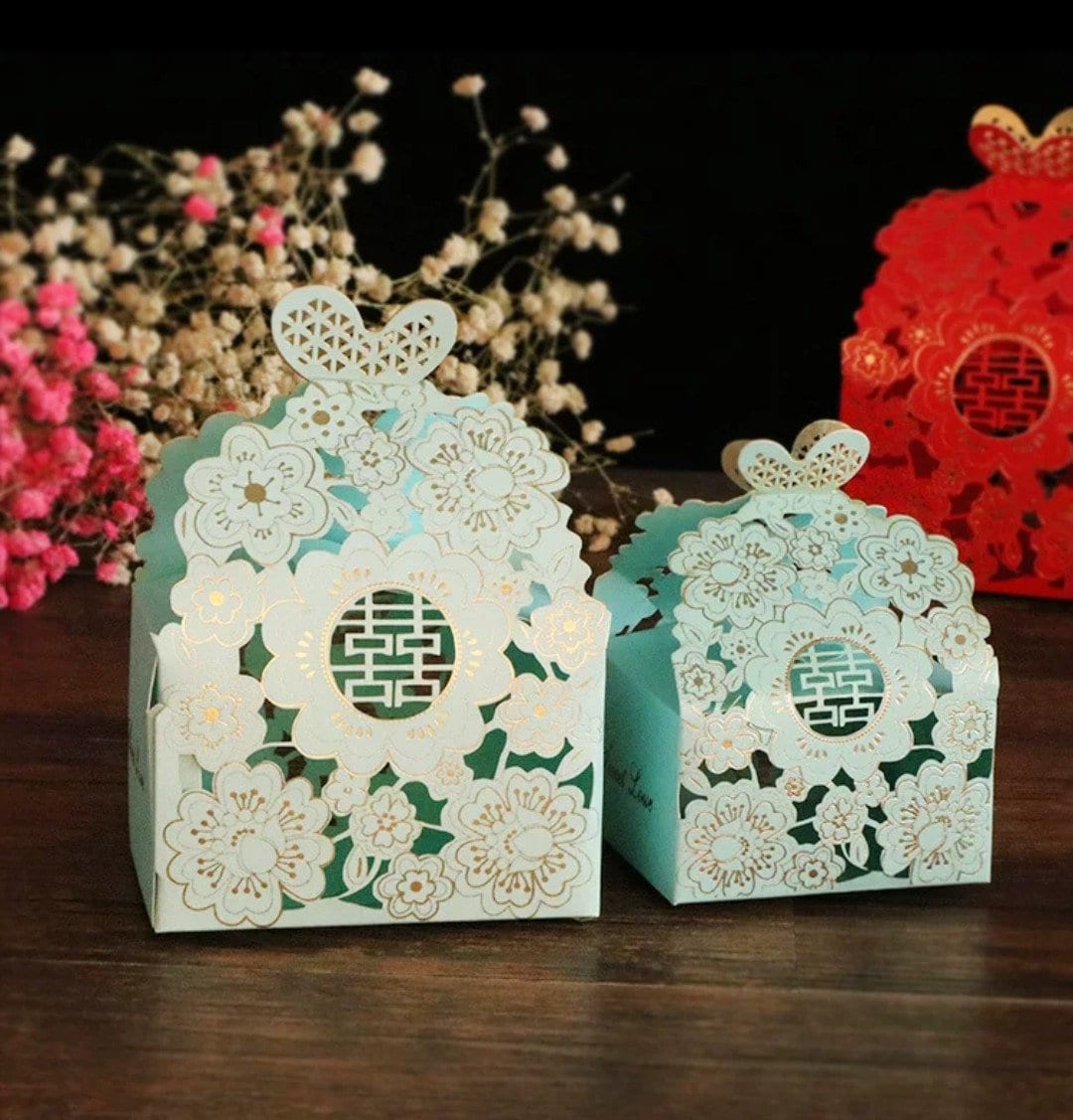 25 Pcs Laser Cut Butterfly Floral Double Happiness Traditional Wedding Favor Boxes/Party Favor Paper Box