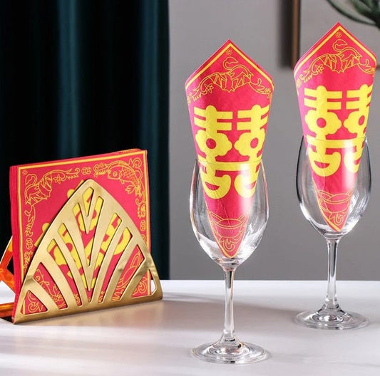 Double happiness paper tissue napkins for Oriental wedding/tea ceremony/banquets