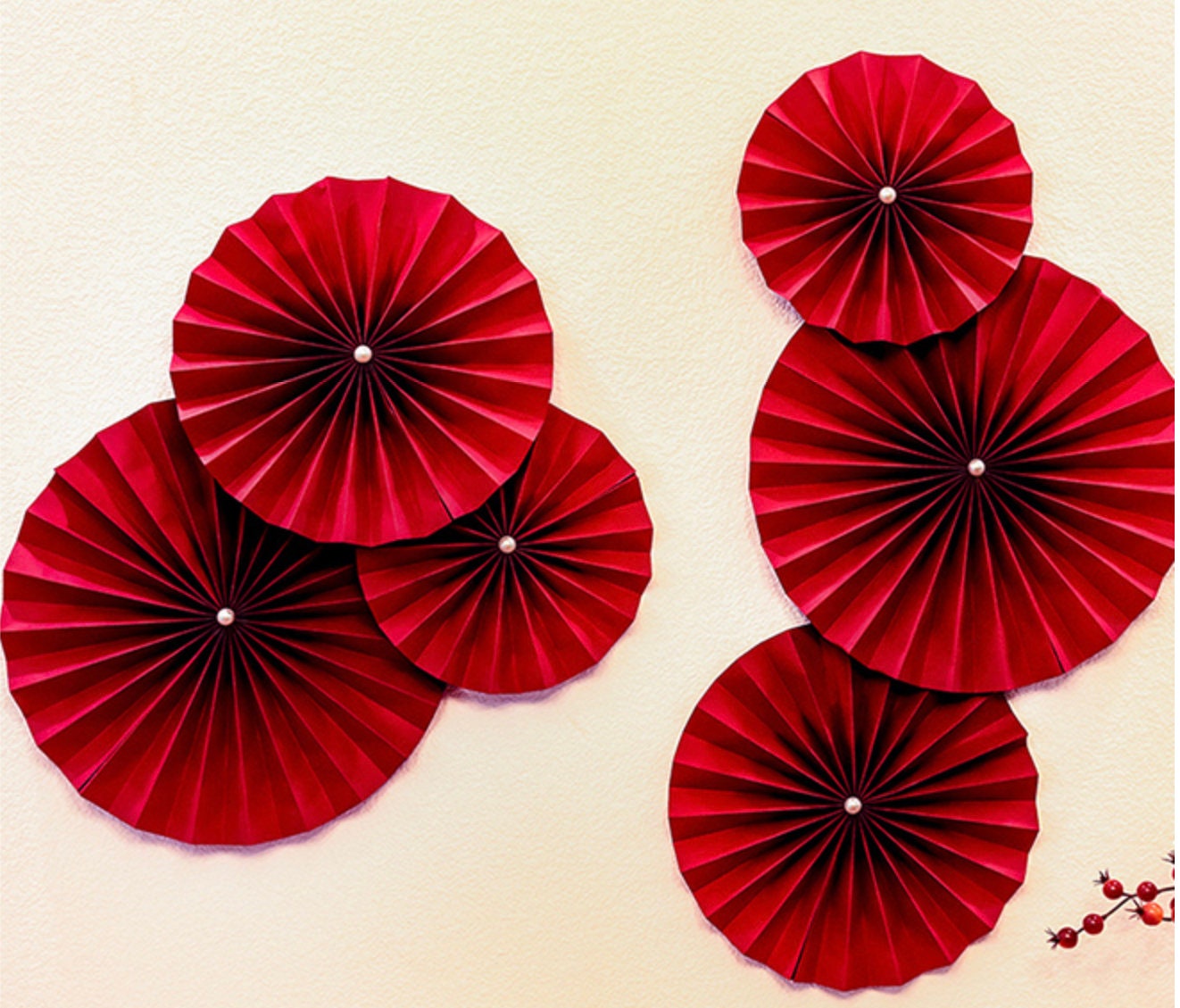 Red Double Happiness Paper Pinwheel Traditional Wedding Wall Decoration/A set of 6/Plain or Double Happiness With Different Pattern