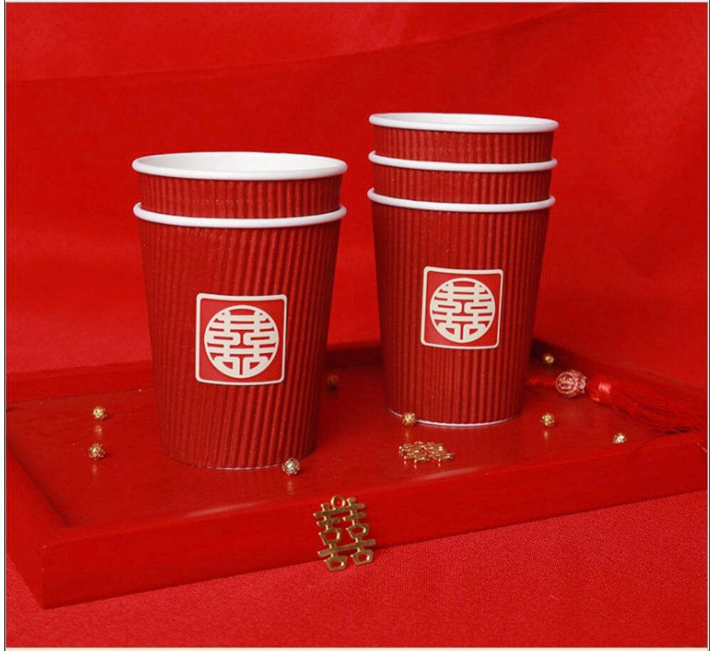 Traditional Double Happiness Wedding Paper Cups 40PCS