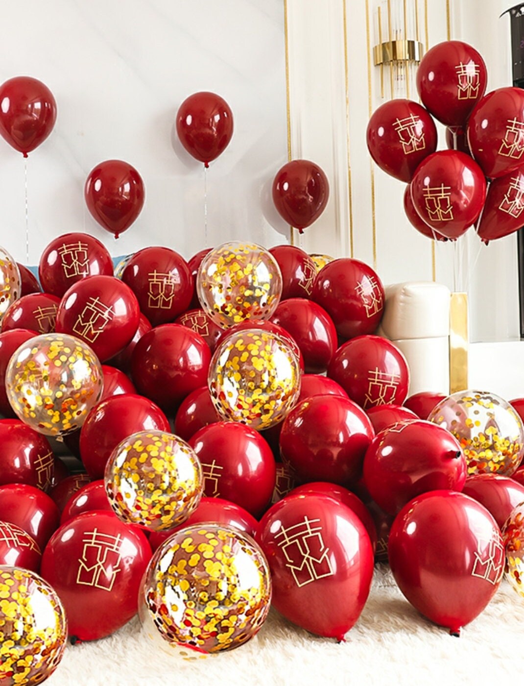 Double Happiness Oriental Wedding Red Gold Party Latex Balloons/Tea Ceremony/Party Balloons/20 PCS