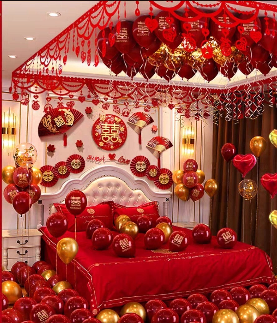 Double Happiness Oriental Wedding Red Gold Party Latex Balloons/Tea Ceremony/Party Balloons/20 PCS