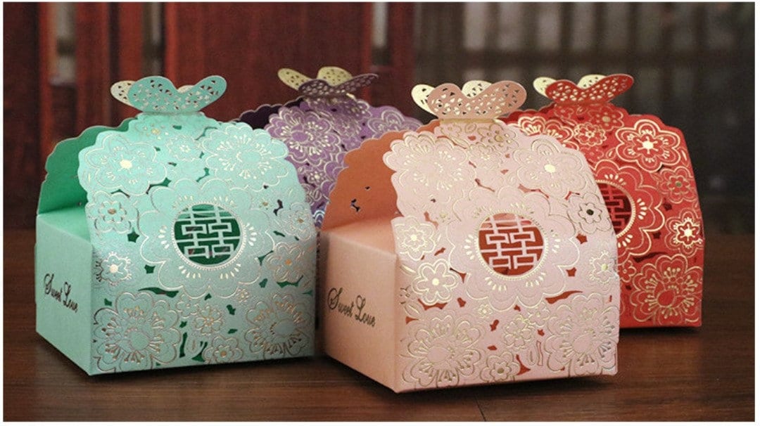 25 Pcs Laser Cut Butterfly Floral Double Happiness Traditional Wedding Favor Boxes/Party Favor Paper Box