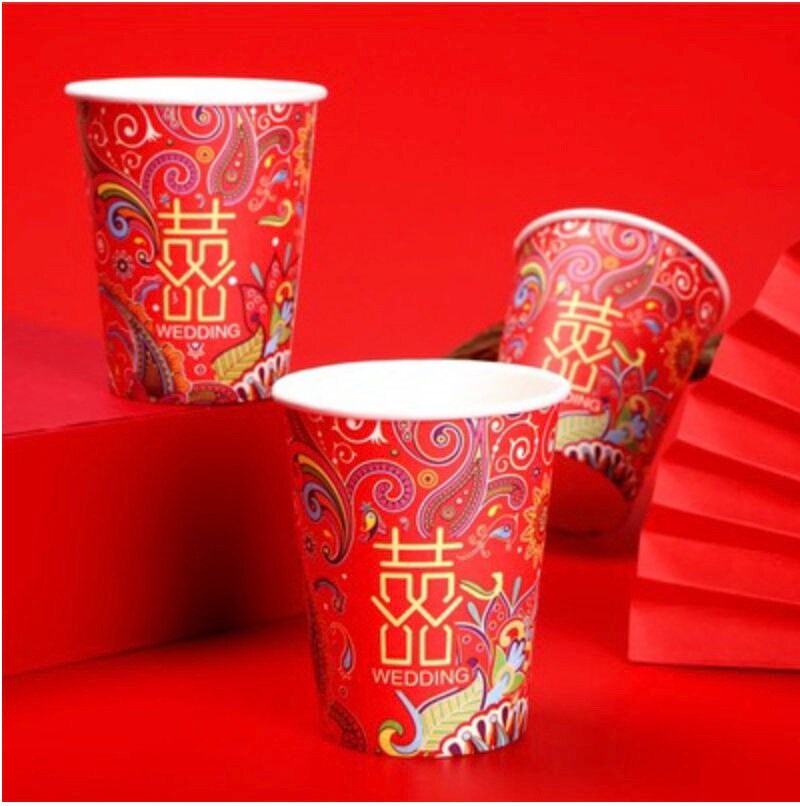 50pcs Oriental Wedding Disposable Paper Cups For Parties/Tea Cups/Coffee Cups/Beverages
