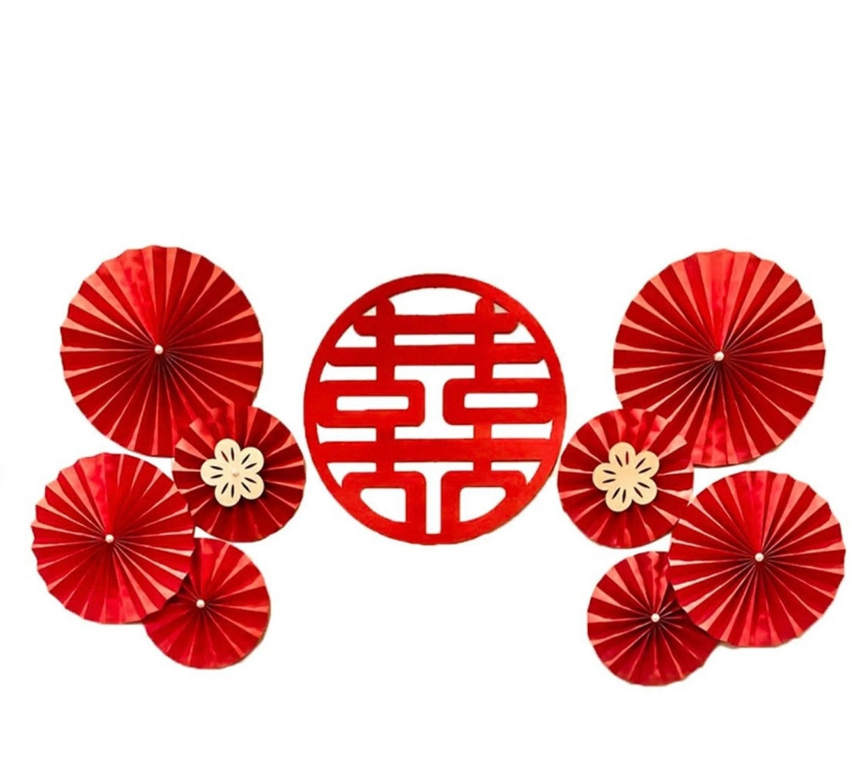 Red Double Happiness Paper Pinwheels With Any Shaped Xi/Traditional Wedding Wall Decoration