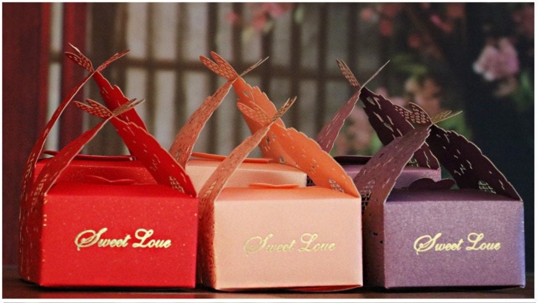 25 Pcs Laser Cut Butterfly Floral Double Happiness Traditional Wedding Favor Boxes/Party Favor Paper Box