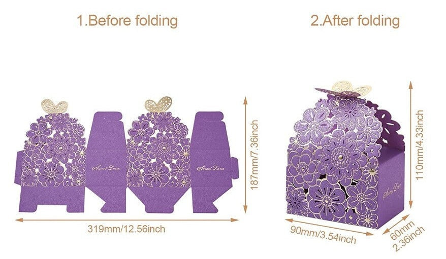 25 Pcs Laser Cut Butterfly Floral Double Happiness Traditional Wedding Favor Boxes/Party Favor Paper Box