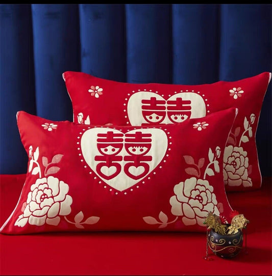 Traditional Wedding Cotton Pillow Covers/A Set of Two