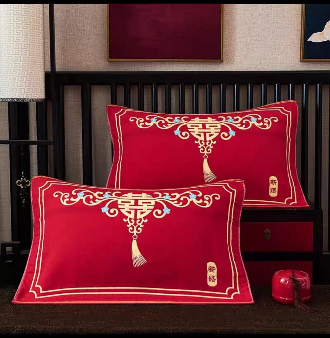 Traditional Wedding Cotton Pillow Covers/A Set of Two