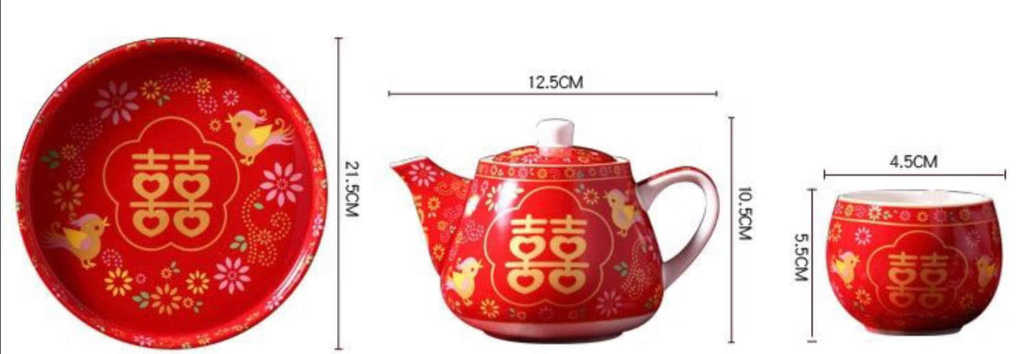 Love Birds Traditional Wedding Double Happiness Tea Set/For Tea Ceremony