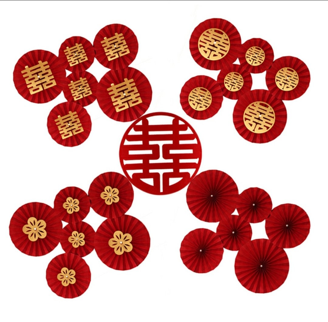Red Double Happiness Paper Pinwheels With Any Shaped Xi/Traditional Wedding Wall Decoration