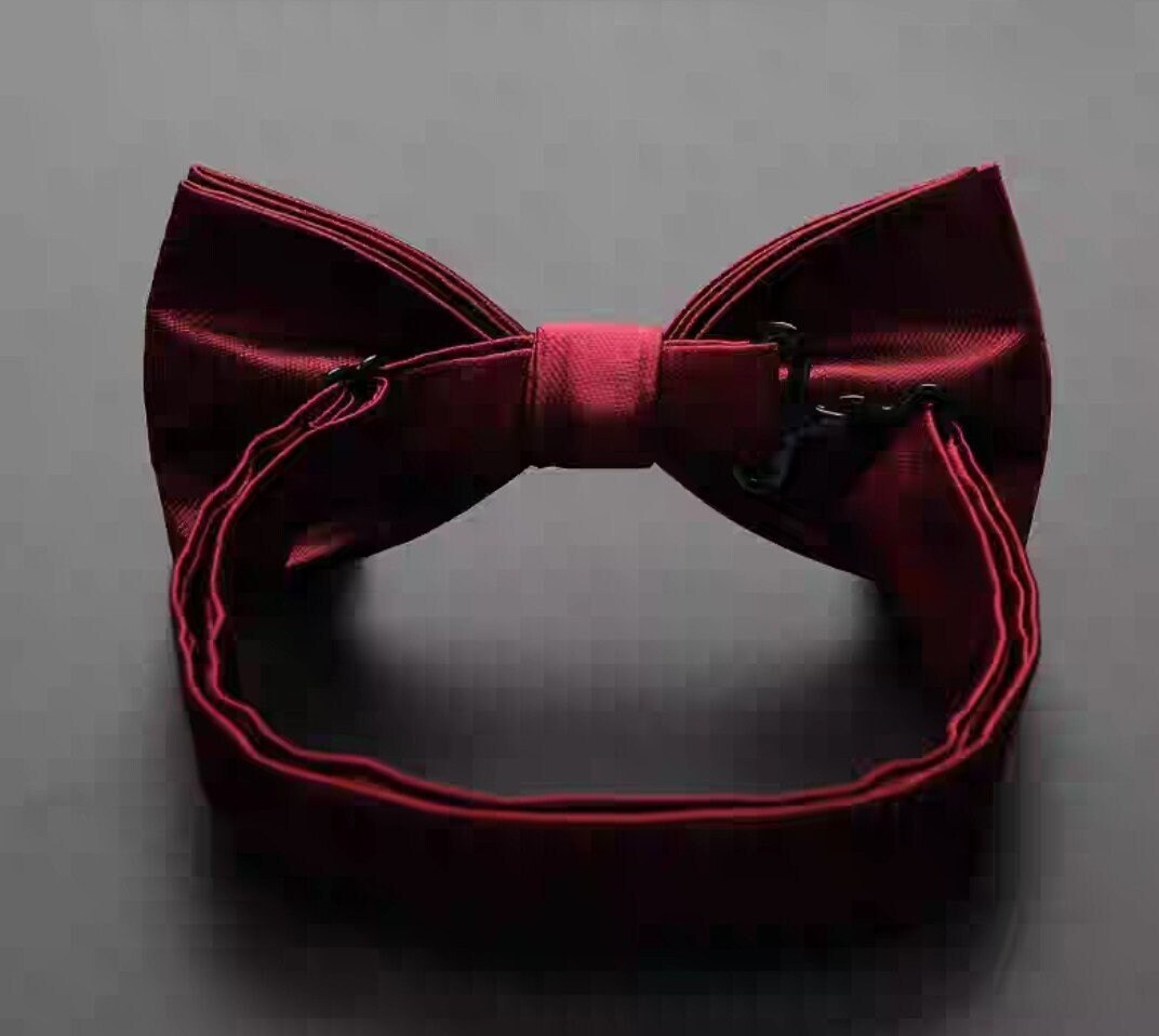 Wine Red Asian Double Happiness Groom Wedding Adjustable Bow Tie/Party Necktie