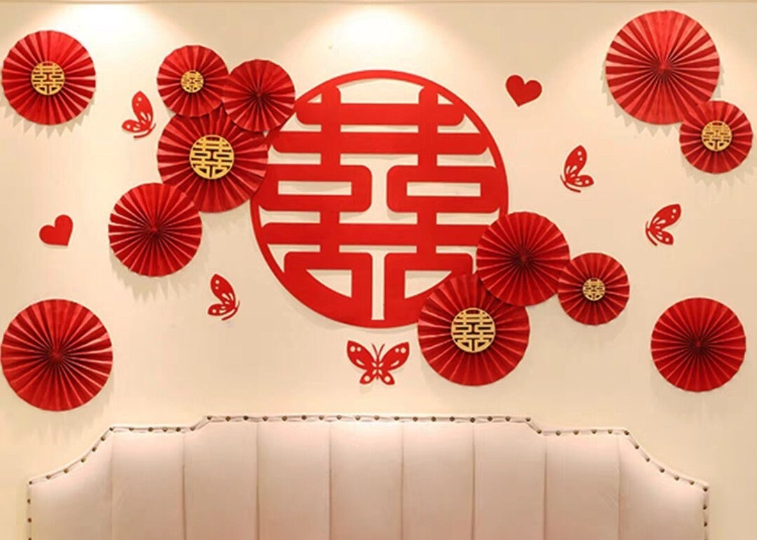 16'' Xi Character Glitter Double Happiness Wall Decoration/Tea Ceremony