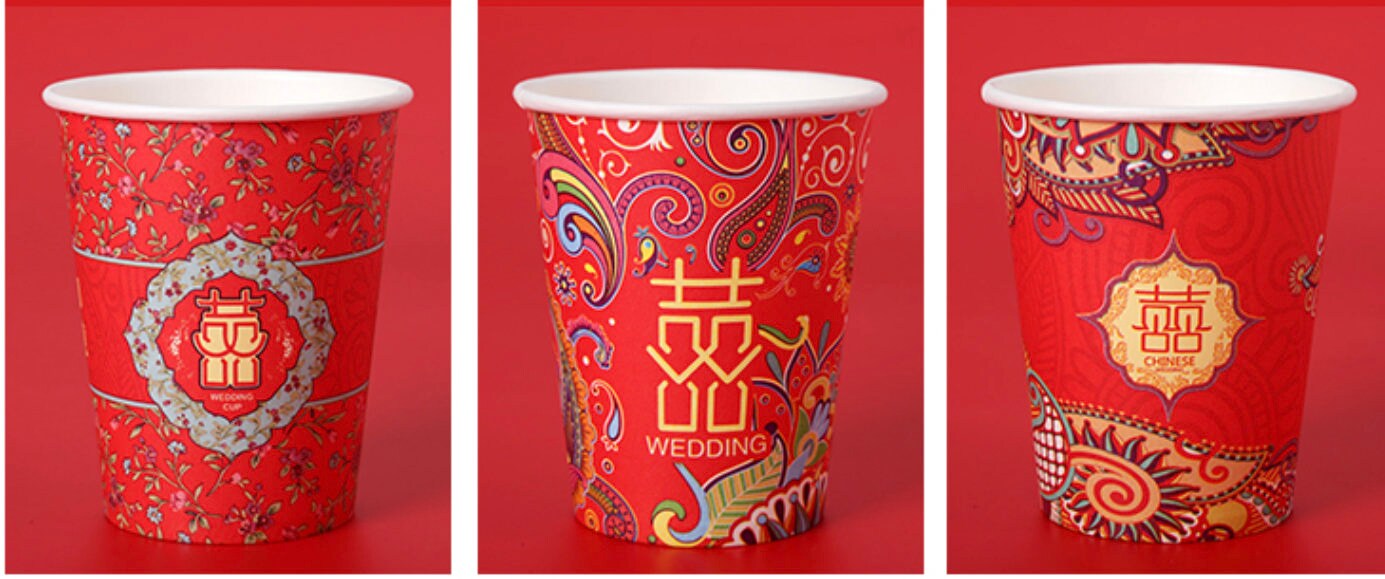 50pcs Oriental Wedding Disposable Paper Cups For Parties/Tea Cups/Coffee Cups/Beverages