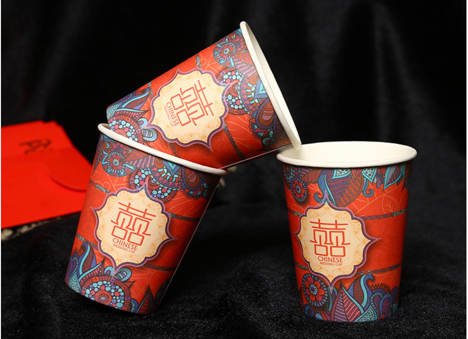 50pcs Oriental Wedding Disposable Paper Cups For Parties/Tea Cups/Coffee Cups/Beverages