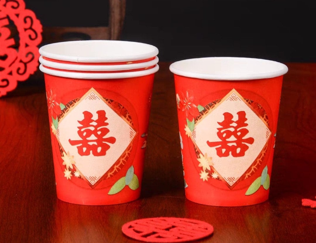 Traditional Wedding Double Happiness Paper Cups 48/96