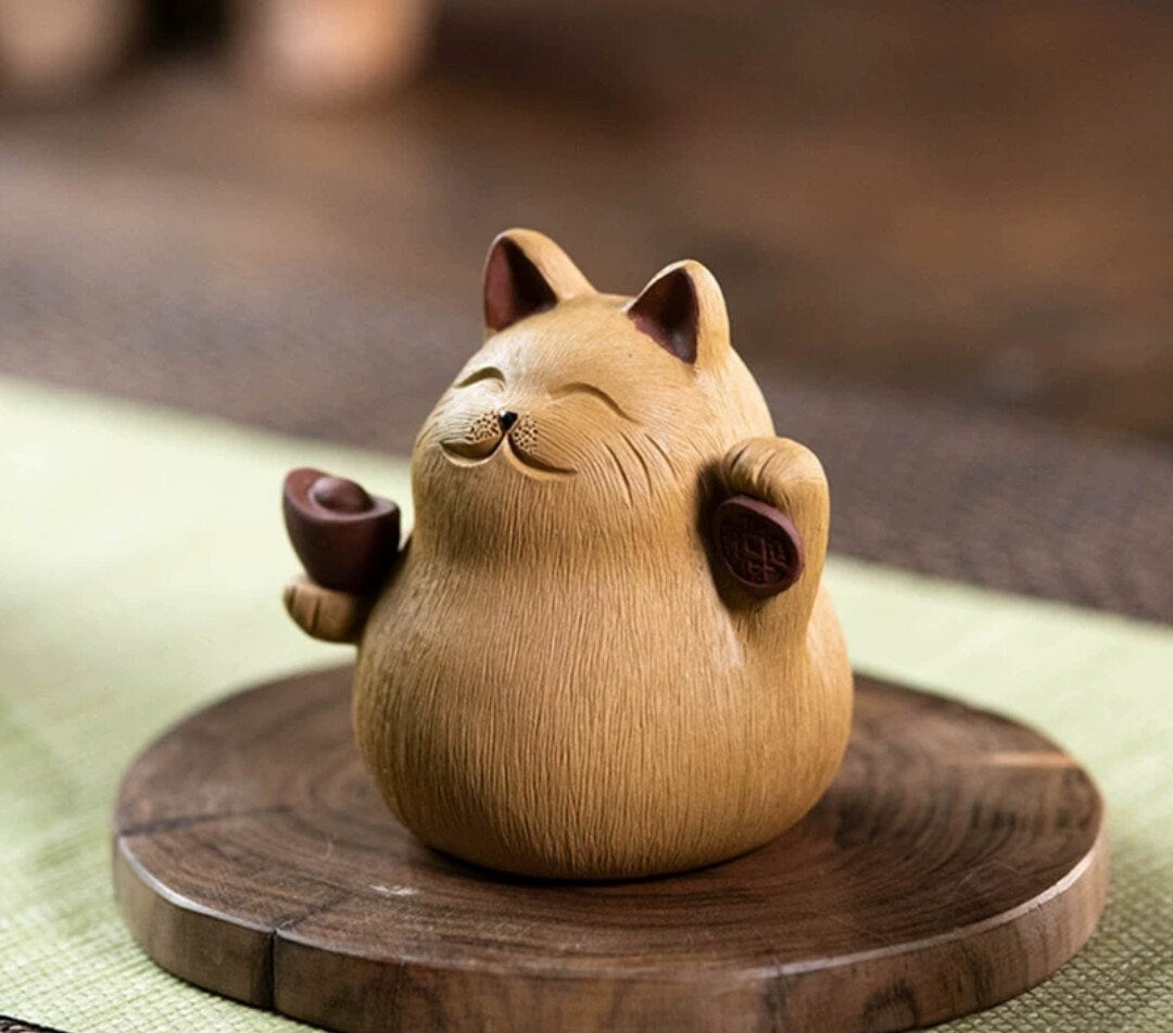 Lucky Cat Tea Pet/ZiSha YiXing Pottery/Kungfu Tea Pet