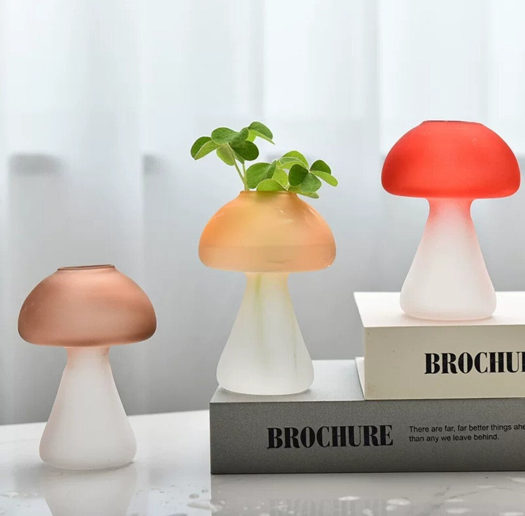 Mushroom Glass Shaped Vase/Mushroom Flower Planter/Glass Vase