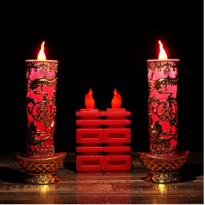 Chinese Wedding Dragon & Phoenix Led Candles/A Set Of 2