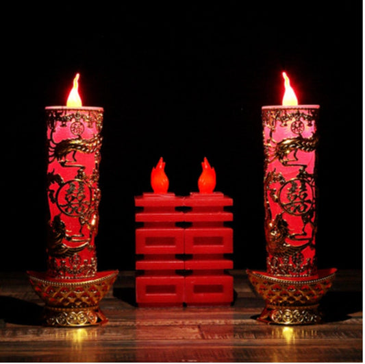 Chinese Wedding Dragon & Phoenix Led Candles/A Set Of 2