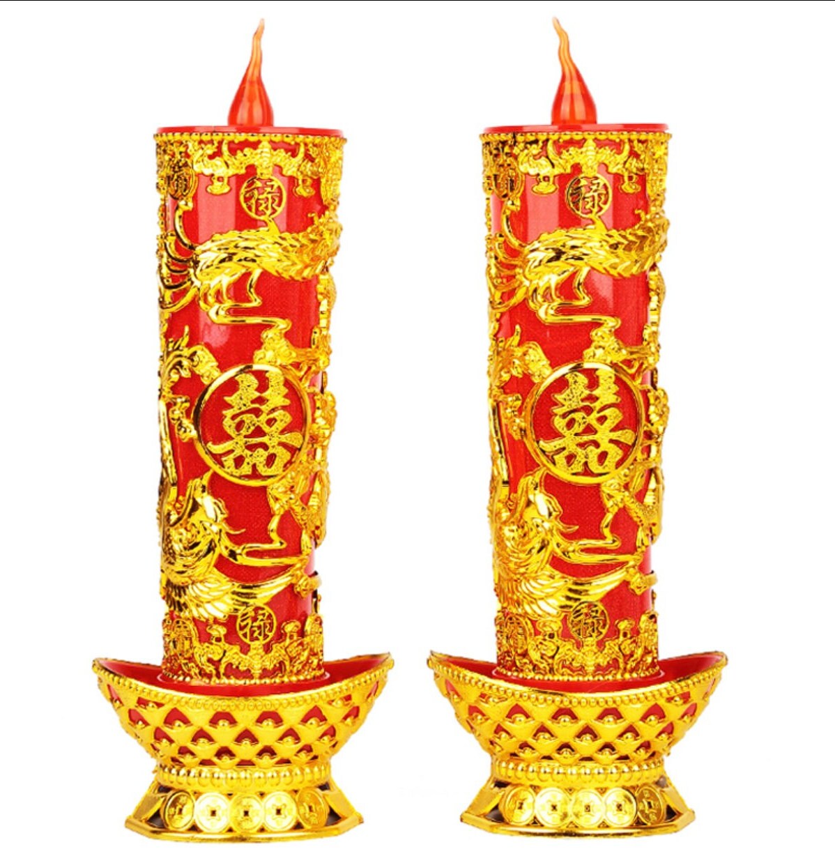 Chinese Wedding Dragon & Phoenix Led Candles/A Set Of 2